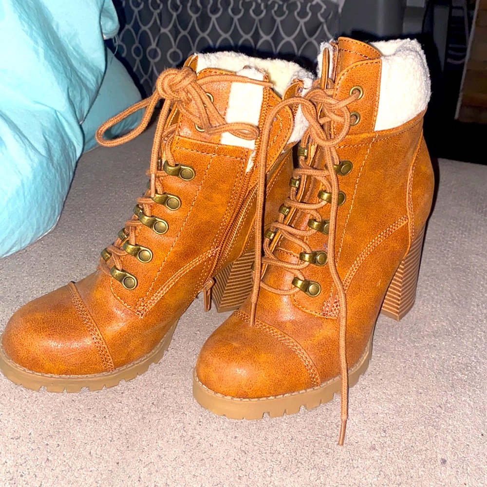Brown Heeled Boots; size 7 womens